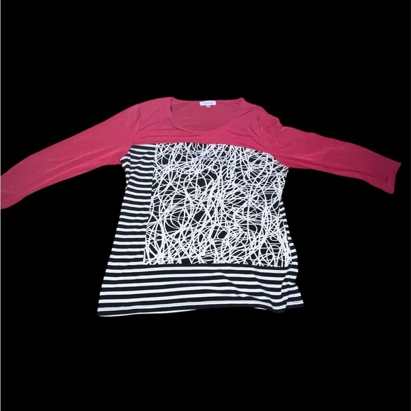 Calvin Klein Collection Tops - Calvin Klein pink  and Black Striped 3/4 Sleeve Top